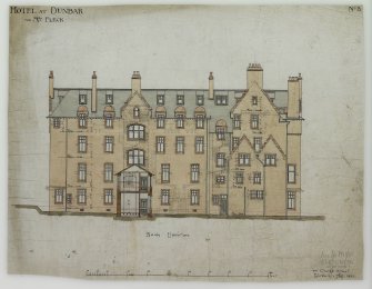 Digital image of drawing showing back elevation.
Titled: 'Hotel At Dunbar For Mrs. Fleck'.
Insc: 'No.8'.   '94 George Street   Edinburgh  Nov. 1895'.
