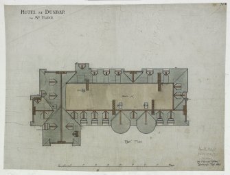 Digital image of drawing showing roof plan.
Titled: 'Hotel At Dunbar For Mrs. Fleck'.
Insc: 'No.6'.   '94 George Street   Edinburgh   Nov. 1895'.
