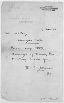 Digital copy of letter from R S Lorimer.