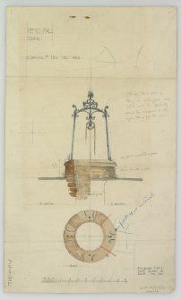 Digital image of drawing showing section and plan of well head.