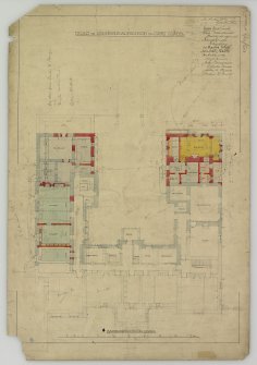 Drawing showing plan of basement floor.
Titled: 'Plan of proposed additions to Moy Hall'.
