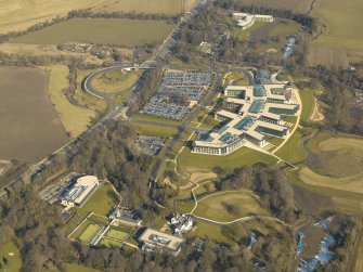 Oblique aerial view of the offices, taken from the WSW.