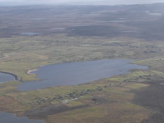 General oblique aerial view of the crofting township, taken from the WSW.
