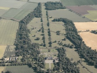 General oblique aerial view centred on the country house and policies, taken from the SSE.