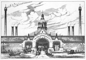 Digital image of engraving, inscribed 'Works, Possilpark'. 
Walter Macfarlane & Co, Architectural, Sanitary and General Ironfounders, Saracen Foundry, Possilpark, Glasgow.