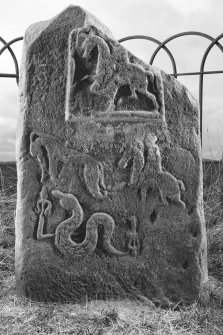 View of face of the Balluderon cross-slab, showing symbols