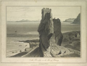 Engraving showing general view.
Inscribed: 'Castle Broichin on the Isle of Raasay', 'Drawn & Engraved by Willm Daniell'.