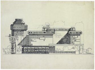 Sketch elevation, Queen Anne's Mansions, London.