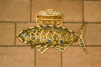 Baptistry, detail of mosaic depicting loaves and fish, 
Interior, St Andrew's Roman Catholic Church, Rothesay.