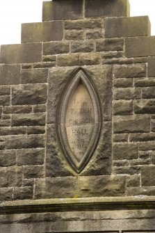 Detail of plaque inscribed "PARISH CHURCH HALL 1846"