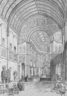 Catholic Apostolic Church, interior
Digital image of photo-litho of chancel from West showing the decorative scheme not carried out