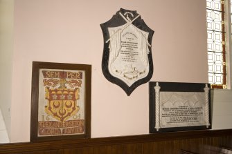 Interior. Detail of memorials and 1603 banner