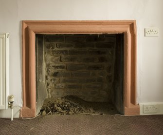 Interior. 2nd floor, S rooom detail of fireplace