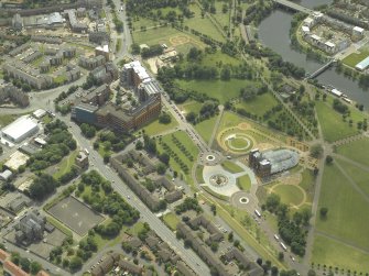 General oblique aerial view of Glasgow Green, the museum and factory, taken from the N.