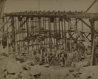 View of  No. 72 SW pier North side during Forth Bridge construction. Holding down bolts.
