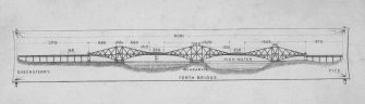 Forth Bridge Works.
Loose printed card showing scale view of length of bridge, with dimensions [loose inside front cover of album].