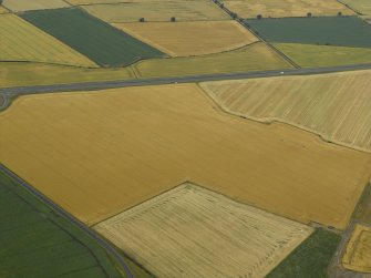 Oblique aerial view centred on the cropmarks of the airfield, taken from the SSW.