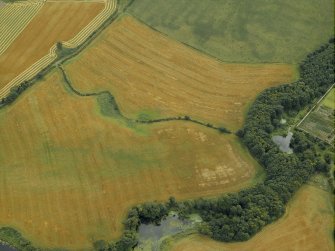 Oblique aerial view centred on the cropmarks of the settlement and enclosure, taken from the .