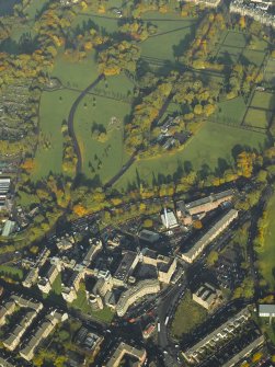 General oblique aerial view of the infirmary and park, taken from the S.