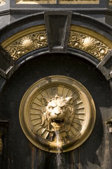 Glasgow, Alexandra Park, cast-iron fountain. Detail of lion head spout.