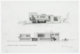 Revised S and E elevations of Vice Chancellor's House (unexecuted).