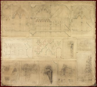 Student material. England, Cambridgeshire, Ely, Ely Cathedral.
Study perspectives, plans, sections, elevations and details made during Basil Spence's Pugin Studentship.