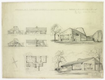Plans, sections, perspectives, and elevations, including sketches.