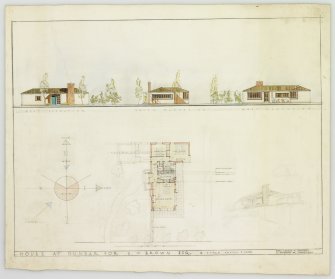 Dunbar, House for S W Brown Esq.
Presentation drawing showing plan and elevations.