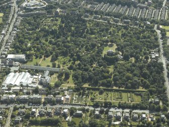 Oblique aerial view centred on the botanical garden, art gallery and house, taken from the NNW.