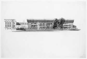 Geneva, Palais des Nations, Extension - 'E Building'
Sketch elevation of proposed scheme for extension.