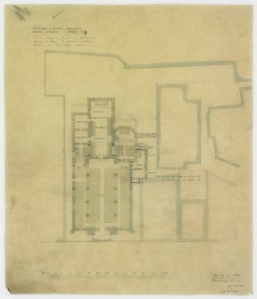 Floor plan showing alterations to chancel, new chapel and chapter house. Scheme no.3 lengthening of chancel and creation of new chapel in S.E. corner.