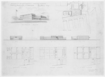 University of Nottingham, Chemistry and Pure and Applied Sciences Buildings.
Perspective, site plans, floor plans and elevations of Applied Sciences Building.