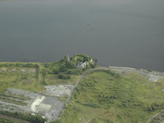 Oblique aerial view of the remains of the shipyard centred on the castle, taken from the N.