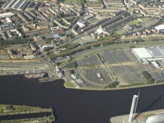 Oblique aerial view of the quay centred on the tall ship, taken from the SSW.