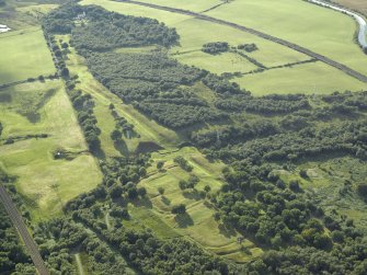 ESE oblique aerial view of Rough Castle Roman Fort and the course of the Antonine Wall.