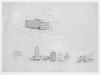 Sketch perspectives and elevations.
