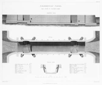 Engraving of elevation and plan inscr: ''Caledonian Canal, Sea Lock at Clachnacarry longitudinal section.''