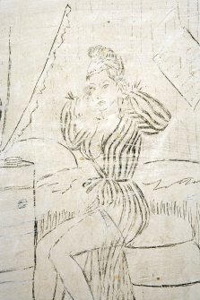 Interior.  Detail of part of a drawing of two women in pencil found in Cordite Milling house, c.1940's