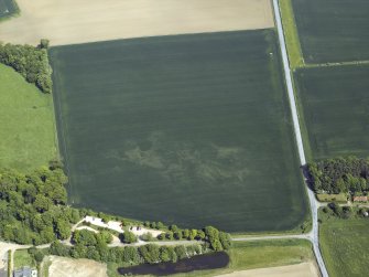 Oblique aerial view centred on the cropmarks of the pit-alignment and possible unenclosed settlement, taken from the WSW.