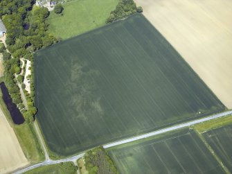 Oblique aerial view centred on the cropmarks of the pit-alignment and possible unenclosed settlement, taken from the S.