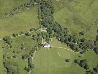 Oblique aerial view centred on the house, taken from the SSW.