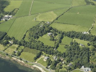 Oblique aerial view centred on the country house, taken from the ENE.