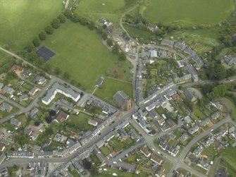 Oblique aerial view of the town centred on the churches, taken from the WSW.