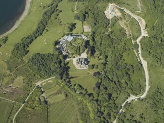 Oblique aerial view centred on the hotel, cottage and golf course, taken from the SW.