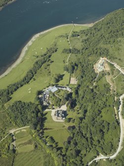 Oblique aerial view centred on the hotel, cottage and golf course, taken from the SW.