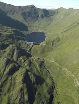 General oblique aerial view centred on the dam and the electricity generating station, taken from the SSW.