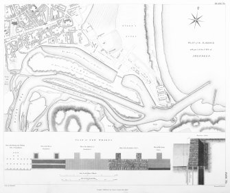 Engraving of elevation and plan inscr: ''Plan of the harbour and part of the City of Aberdeen. Includes plan of new wharfs.''