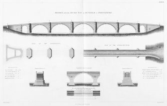 Engraving of elevation and plan inscr: ''Bridge over the River Tay at Dunkeld in Perthshire. Plan of the Superstructure and Plan of the Foundations.''