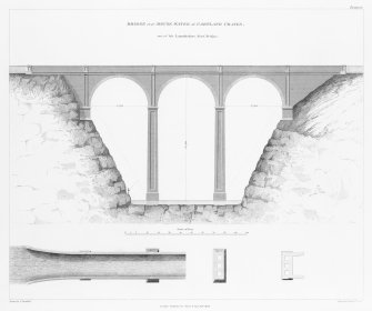 Engraving of elevation and plan inscr: ''Bridge over Mouse Water at Cartland Craigs, one of the Lanarkshire Road Bridges.''