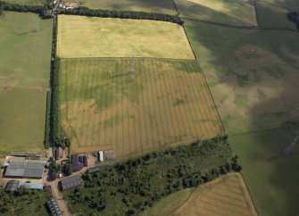 Oblique aerial view centred on the cropmarks of the possible barrow, taken from the SW.